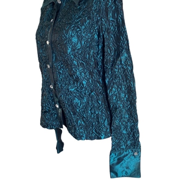 JS Collection Byron Down Shirt Top Blue-Green SZ14 - Picture 6 of 8